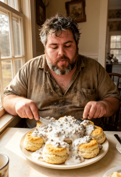 A slob like cacophony eats biscuits & gravy.